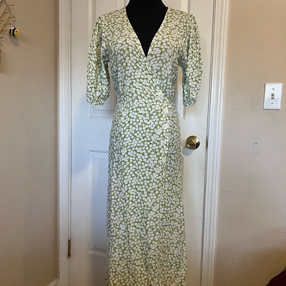 Faithfull the Brand Green Floral Midi Dress
